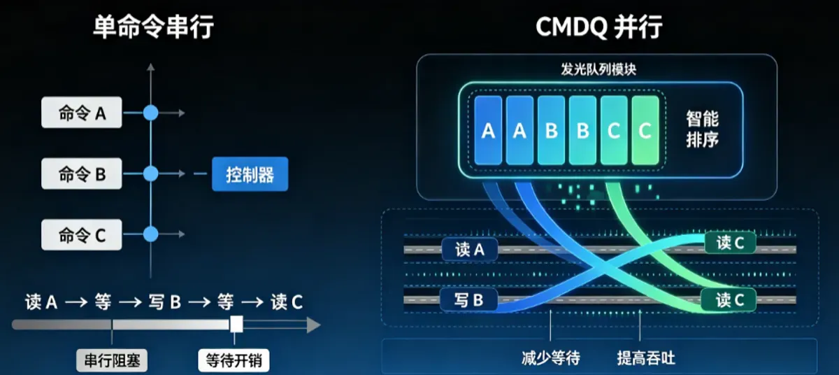 CMDQ前后对比：单命令串行 vs 多命令并行