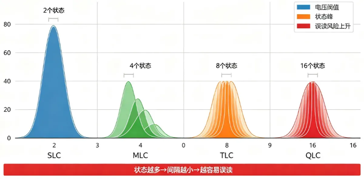 SLC/MLC/TLC/QLC P/E Cycle对比